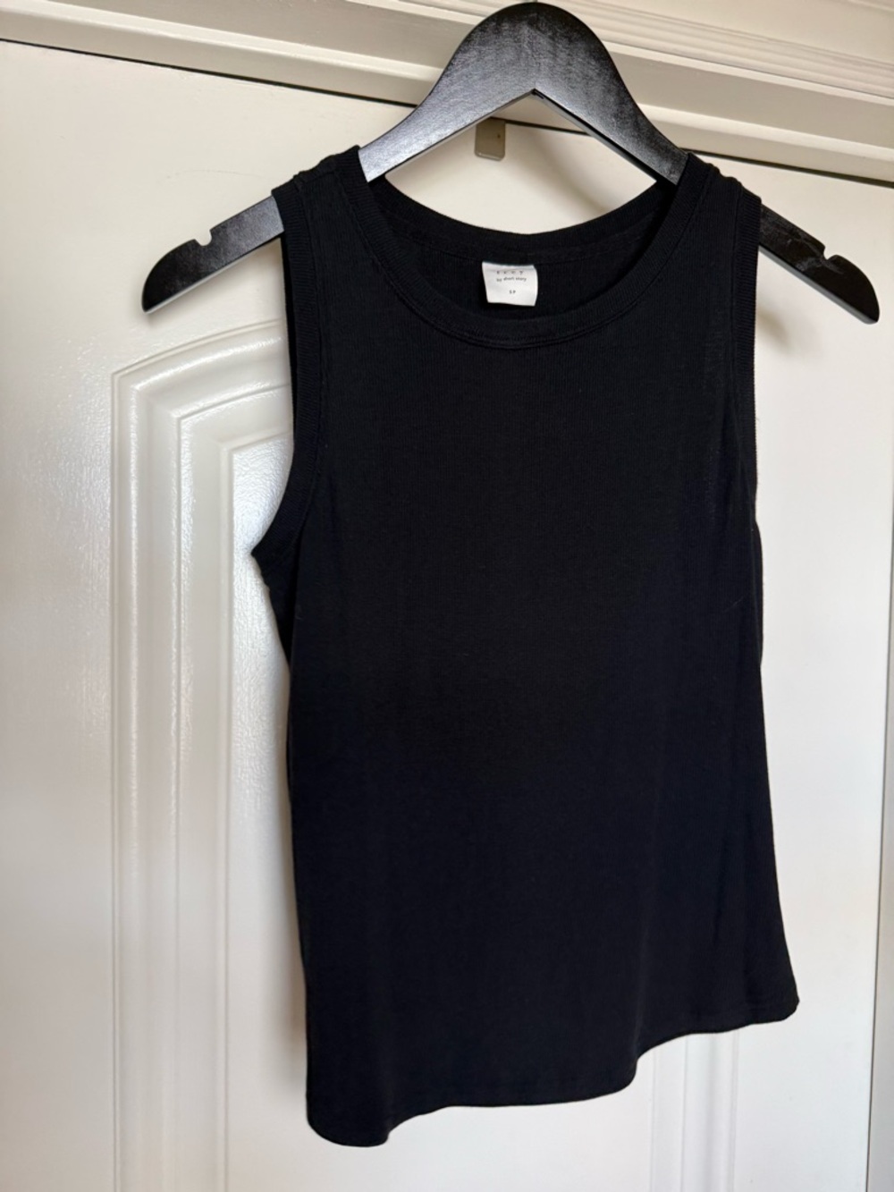 Women's Black Ribbed Tank Top - Minimal Crewneck